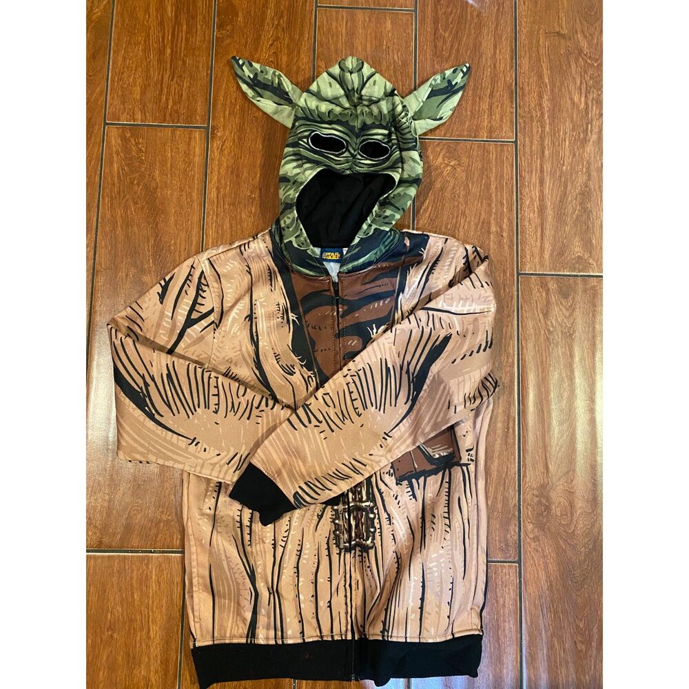 CHARACTER MASK Youth Star Wars Yoda Zip Up Hoodie Costume Sweatshirt L HALLOWEEN